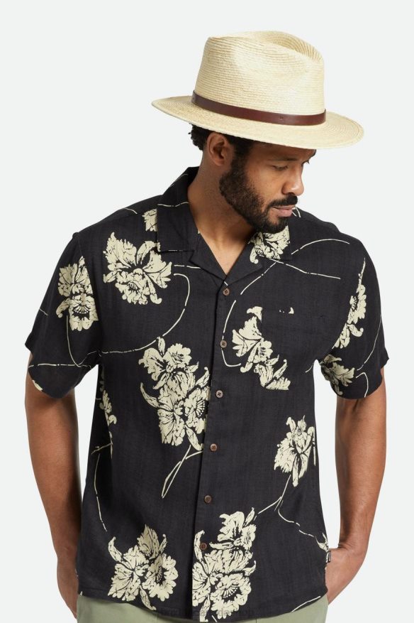 Brixton Accessories Natural/Brown Men Messer Straw Fedora HFR00P201