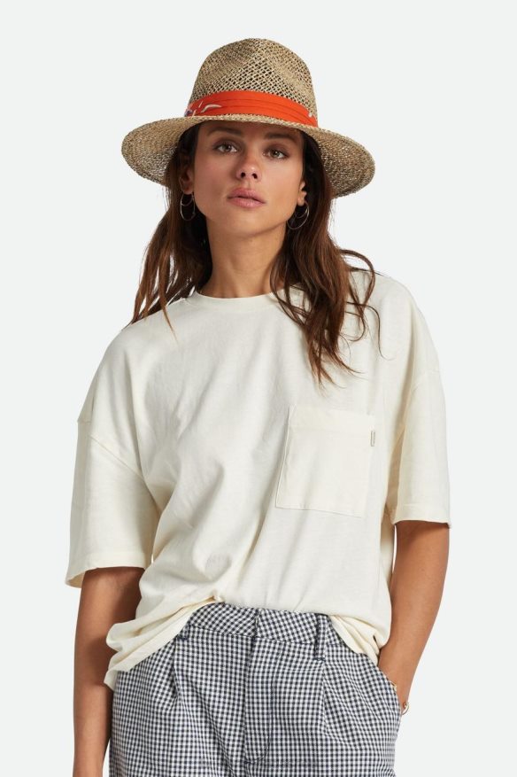 Brixton Accessories Natural/Burnt Red Men Aloha Straw Fedora HFR00P188