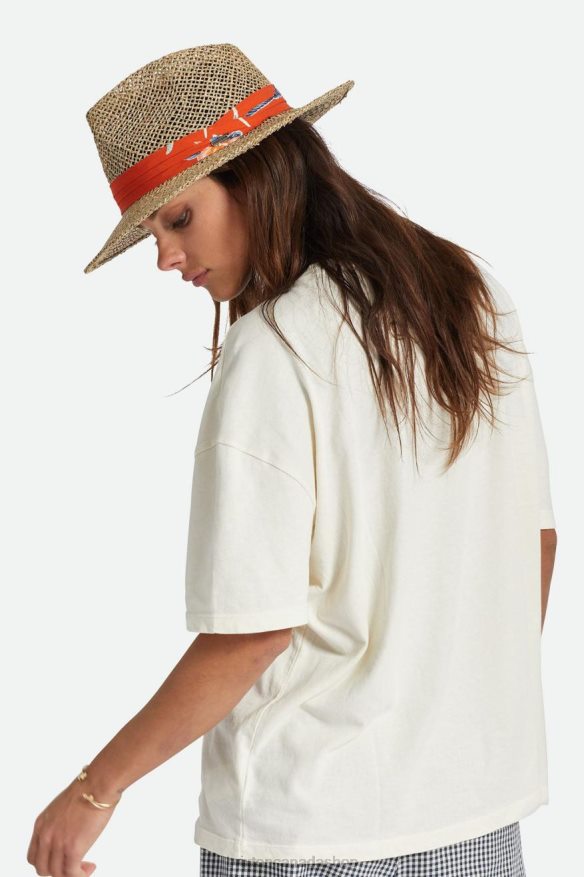 Brixton Accessories Natural/Burnt Red Men Aloha Straw Fedora HFR00P188