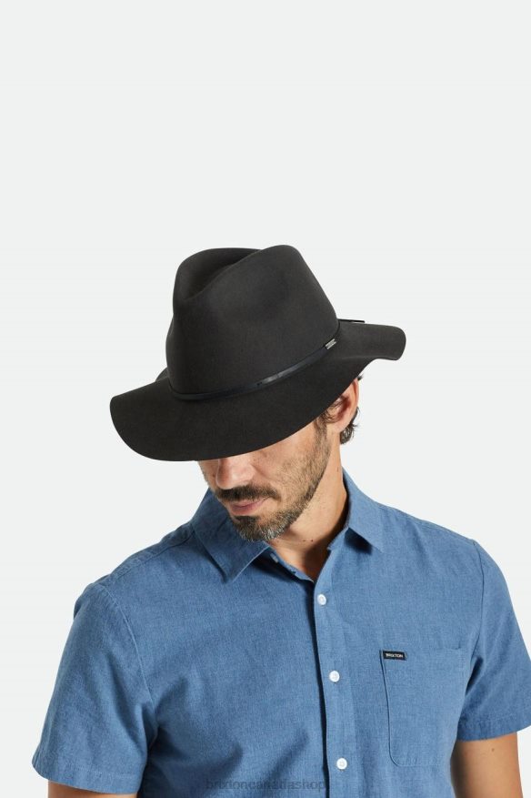 Brixton Accessories Washed Black Men Wesley Packable Fedora HFR00P234