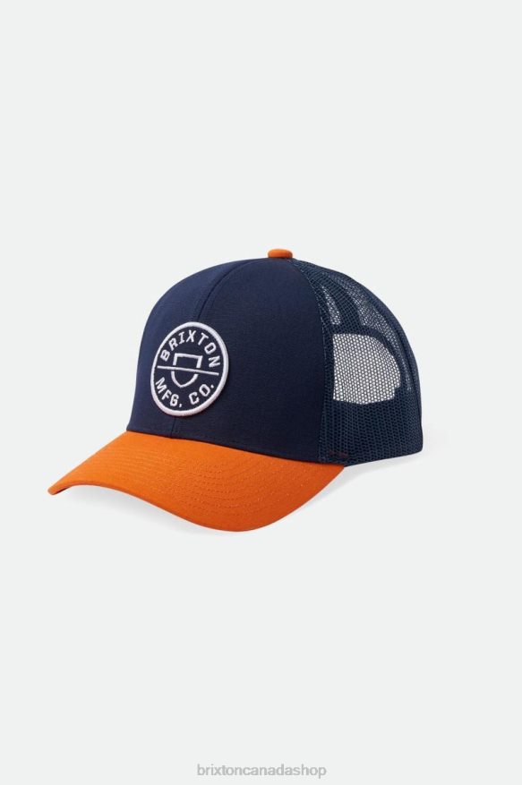 Brixton Accessories Washed Navy/Paradise Orange Men Crest Netplus MP Trucker Hat HFR00P255
