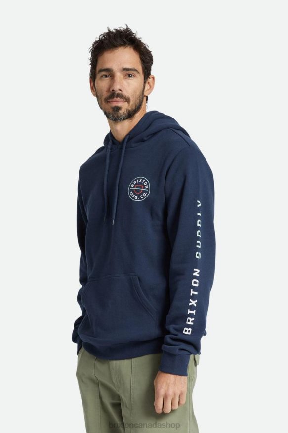 Brixton Apparel Washed Navy/White/Mineral Grey Men Crest Hood HFR00P131