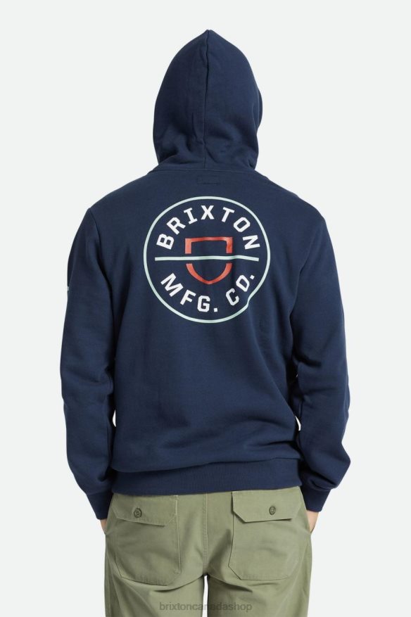 Brixton Apparel Washed Navy/White/Mineral Grey Men Crest Hood HFR00P131