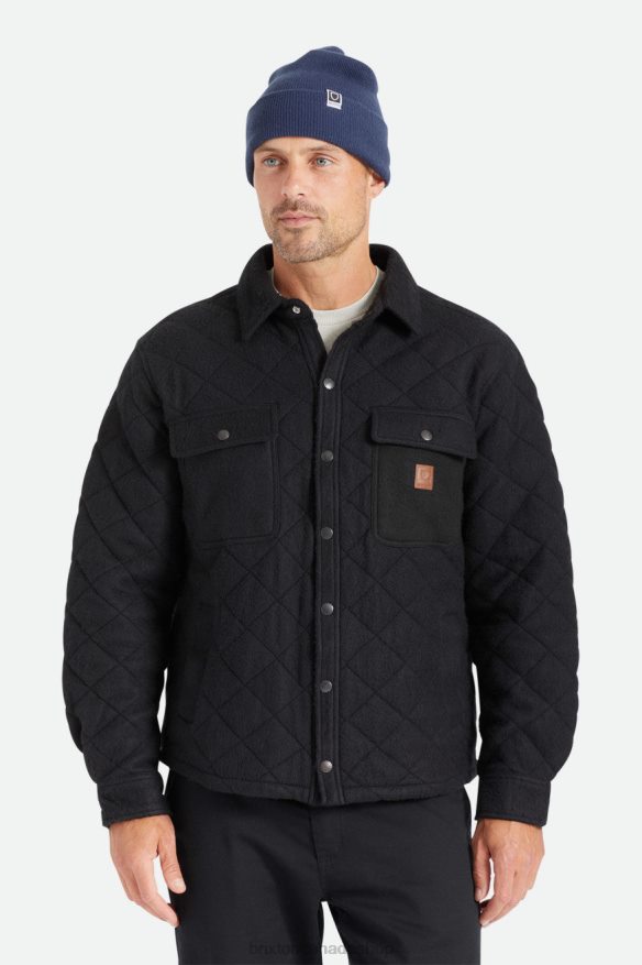 Brixton Apparel Black Men Cass Quilted Fleece Jacket HFR00P145