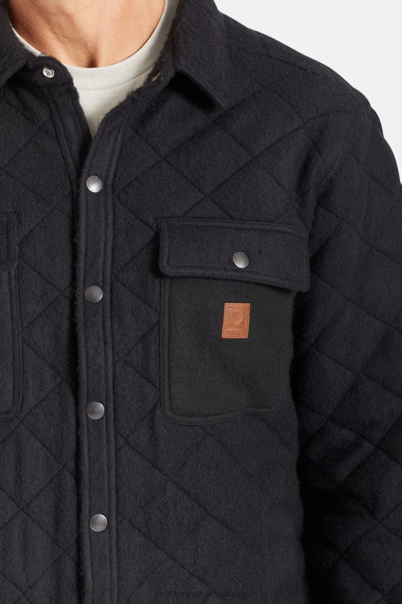 Brixton Apparel Black Men Cass Quilted Fleece Jacket HFR00P145