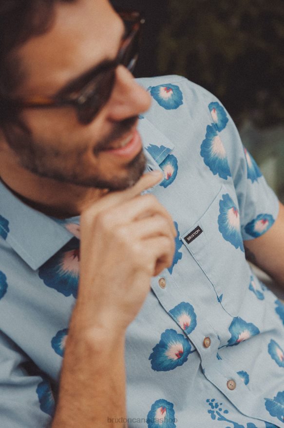 Brixton Apparel Dusty Blue/Pacific Blue/Coral Pink Men Charter Print S/S Woven Shirt HFR00P10