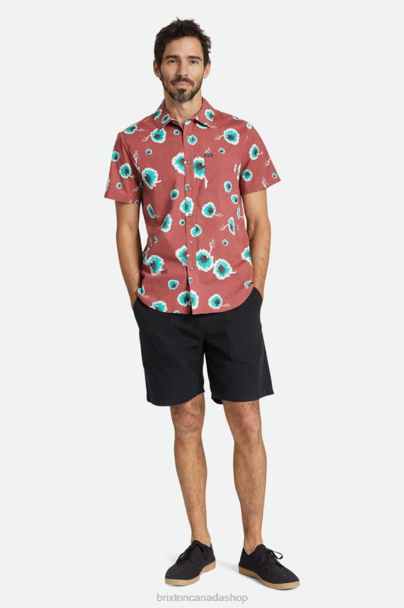 Brixton Apparel Dusty Cedar/Off White/Jade Men Charter Print S/S Shirt HFR00P9