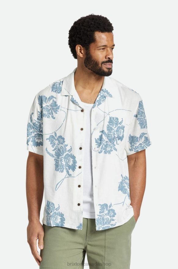 Brixton Apparel Off White/Dusty Blue Men Bunker Slub S/S Woven Shirt HFR00P4