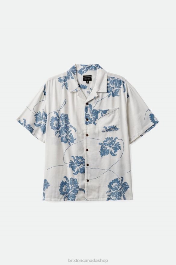 Brixton Apparel Off White/Dusty Blue Men Bunker Slub S/S Woven Shirt HFR00P4