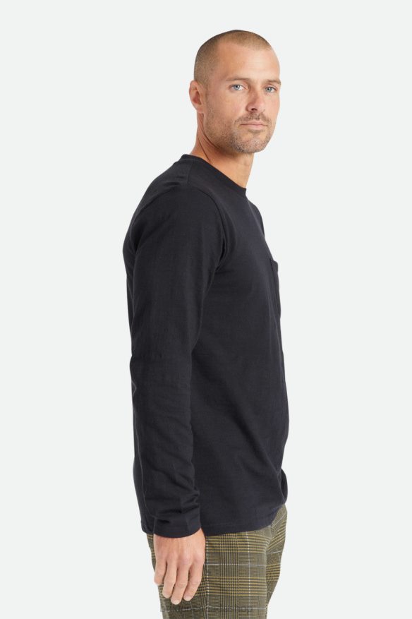 Brixton Apparel Black Men Basic Slub L/S Pocket Tee HFR00P101