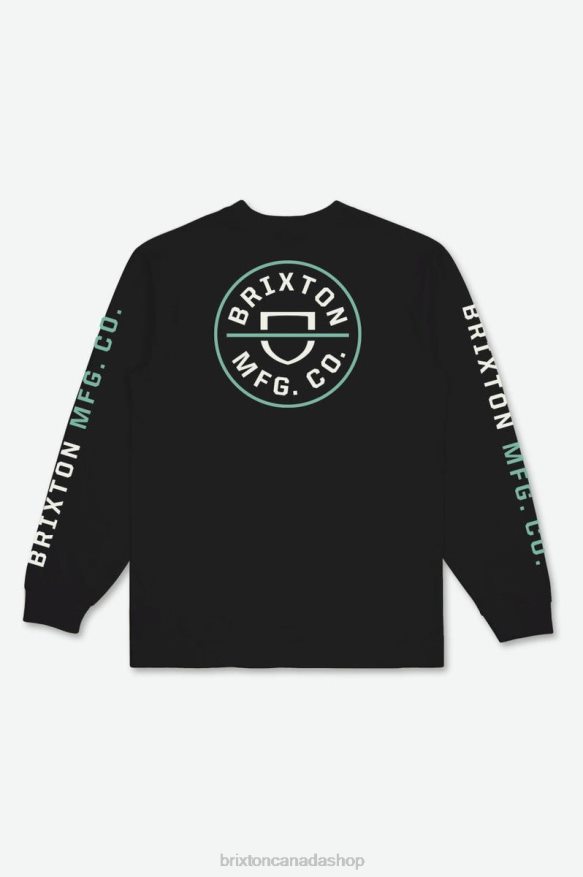 Brixton Apparel Black/Off White/Jade Men Crest L/S Tee HFR00P84