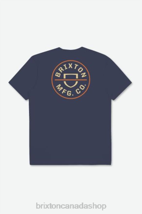 Brixton Apparel Washed Navy/Straw/Paradise Orange Men Crest II S/S Standard Tee HFR00P54