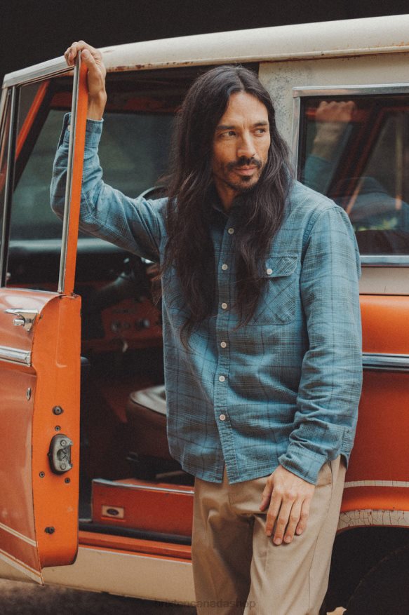 Brixton Apparel Blue Heaven/Gunmetal Men Bowery Summer Weight L/S Woven HFR00P15