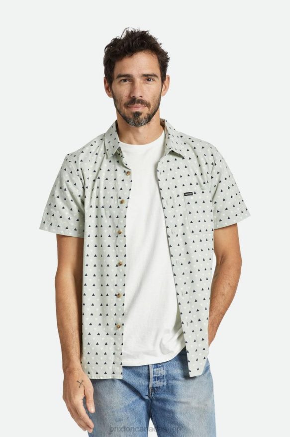 Brixton Apparel Mineral Grey/Washed Navy/Off White Men Charter Print S/S Woven HFR00P7