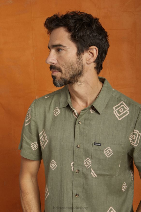 Brixton Apparel Olive Surplus/Coral Pink Men Charter Slub S/S Woven HFR00P2