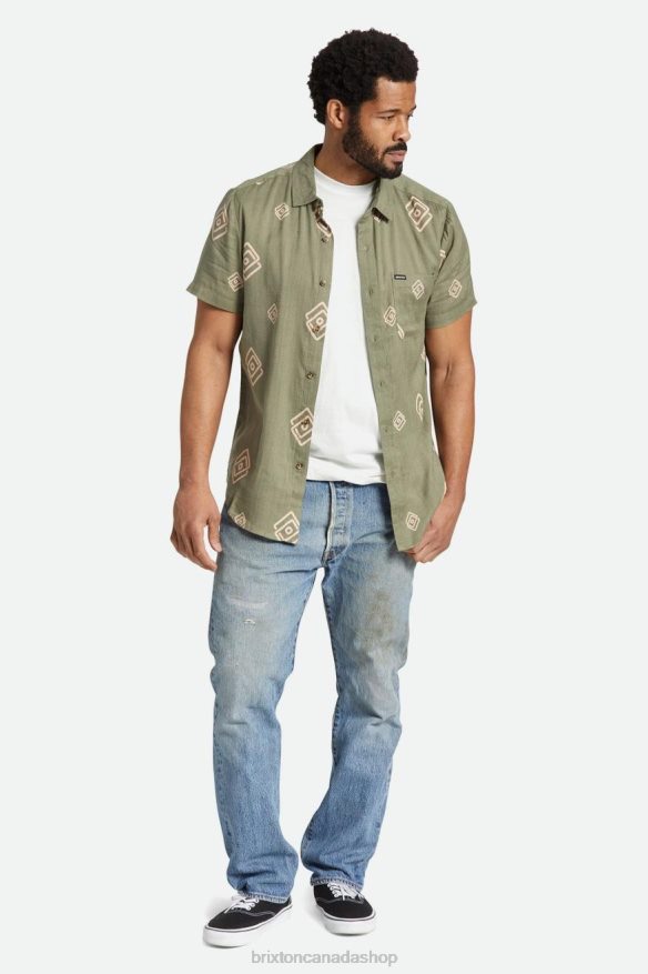 Brixton Apparel Olive Surplus/Coral Pink Men Charter Slub S/S Woven HFR00P2