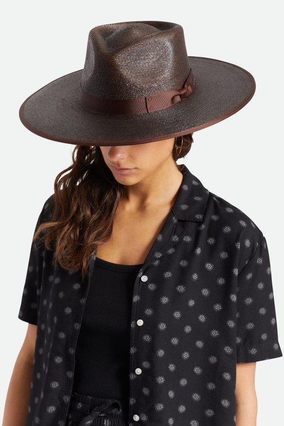 Brixton Accessories Deep Brown Women Jo Straw Rancher Hat HFR00P516