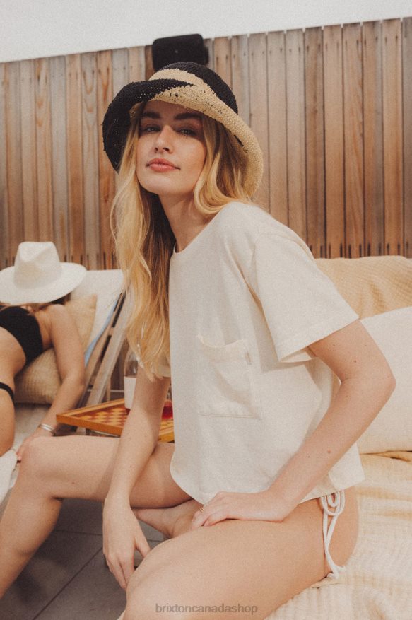 Brixton Accessories Whitecap/Black Women Redding Straw Bucket Hat HFR00P513