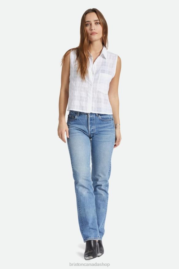 Brixton Apparel White Women Leon Boxy Sleeveless Shirt HFR00P415