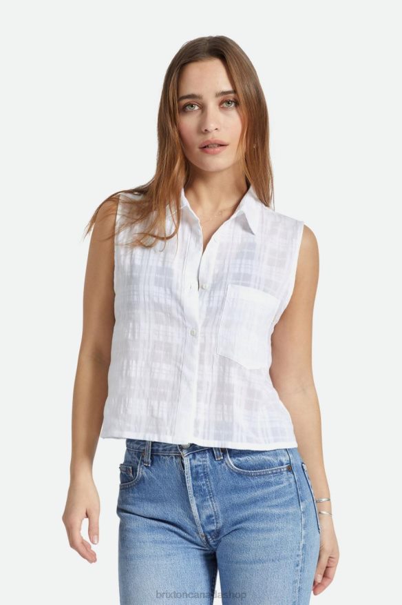 Brixton Apparel White Women Leon Boxy Sleeveless Shirt HFR00P415