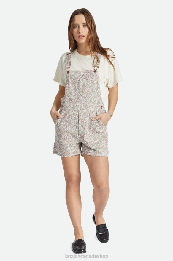 Brixton Apparel White Floral Women Costa Short Overall HFR00P486