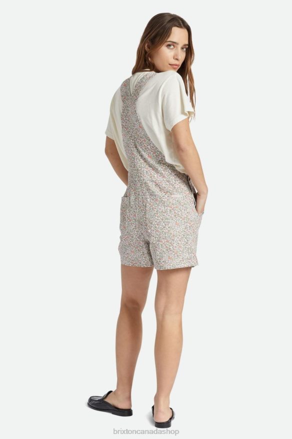 Brixton Apparel White Floral Women Costa Short Overall HFR00P486