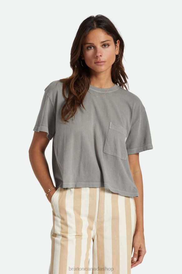Brixton Apparel Washed Black Women Carefree Pocket Tee HFR00P430