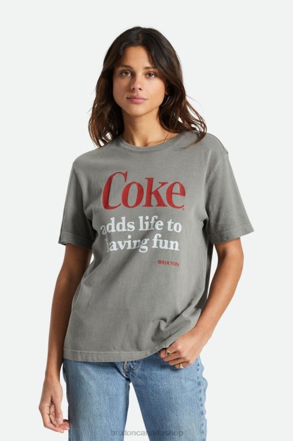 Brixton Apparel Washed Black Women Coca-Cola Having Fun Vintage Crew Tee HFR00P452